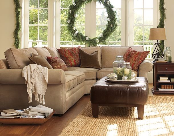 Home Family For Traditional Home Family Room Decorated For Christmas With Green Wreath To Blend With Brown Sectional Sofas Decoration  20 Pictures Of Contemporary Family Rooms With Sectional Sofas