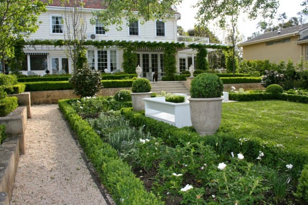 Home Front Dominated Traditional Home Front Landscaping Idea Dominated With Neat Cut Hedgerow And White Flowers Along The Pathway  18 Beautiful Garden Decorations To Make Green Corner Environment