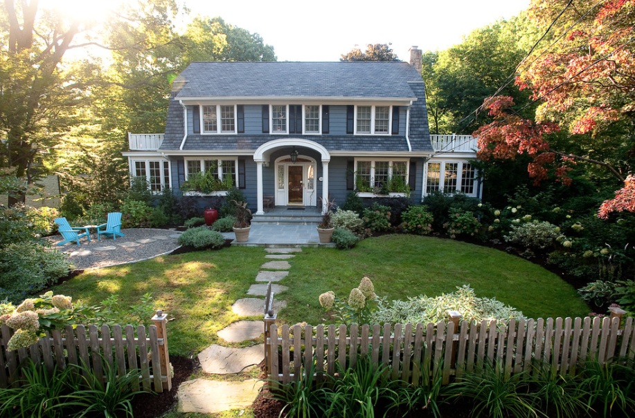 Home With And Traditional Home With Blue Siding And Picket Fence Covering The Small Garden And Courtyard With Stone Pathway Furniture Stunning Ancient Home Designs For Your Amazing Living Experiences