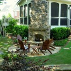 Landscape View Fireplace Traditional Landscape View By Outdoor Fireplace Designs With Wooden Table And Chairs Also That Planters Gave Green Area Decoration Classic Outdoor Fireplace Designs For Impressive Exterior Decoration
