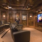 Media Room Black Traditional Media Room Design With Black Sectional Sofa And Wooden Lacquered Wall Also Mounted Wall Monitor Furniture Casual Black Sectional Sofas For Every Style Of Modern Interior