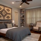 Bedroom With Fan Transitional Bedroom With Brown Electric Fan Involved White Gray Duvet Set In Wooden Bed Installed On Wooden Striped Floor Bedroom Cool And Lovely Bedroom Designs With Creative Duvet Covers
