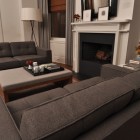 Dark Grey Coupled Transitional Dark Grey Colored Sofas Coupled With Cream Ottoman Set As Coffee Table Warmed Up By Fireplace Decoration Bright And Cheerful Home Decorating With Beautiful Sofa Furniture