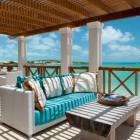 Patio Exterior Turquoise Tropical Patio Exterior Design Furnished Turquoise White Outdoor Sofa With Wooden Living Table Outside House With Pergola Decoration Various Outdoor Sofa Furniture For Modern Home Exteriors