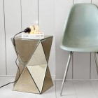 Prism Shaped With Uncommon Prism Shaped Side Table With Mirrored Concept To Reflect Area Surrounding It Including Chair With Metal Legs Bedroom Outstanding Mirrored Furniture For Bedroom Decoration Ideas
