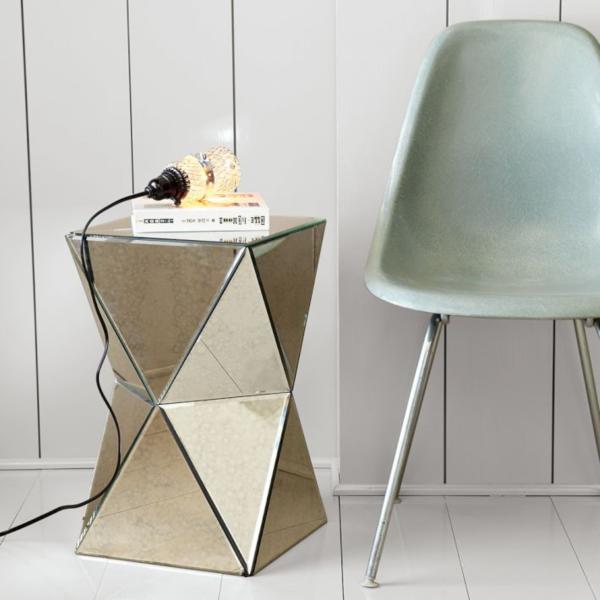 Prism Shaped With Uncommon Prism Shaped Side Table With Mirrored Concept To Reflect Area Surrounding It Including Chair With Metal Legs Bedroom  Outstanding Mirrored Furniture For Bedroom Decoration Ideas