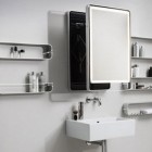 Al Mirror Modern Unique Al Mirror Design In Modern Bathroom Design Interior Used Small Shaped Combined With Industrial Wall Shelve Design Ideas Decoration Stylish Creative Mirror Decorations For All Types Of Homes