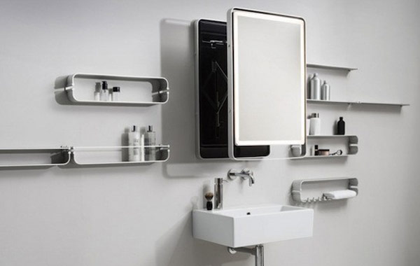 Al Mirror Modern Unique Al Mirror Design In Modern Bathroom Design Interior Used Small Shaped Combined With Industrial Wall Shelve Design Ideas Decoration Stylish Creative Mirror Decorations For All Types Of Homes