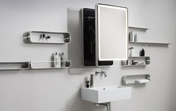 Al Mirror Modern Unique Al Mirror Design In Modern Bathroom Design Interior Used Small Shaped Combined With Industrial Wall Shelve Design Ideas Decoration  Stylish Creative Mirror Decorations For All Types Of Homes