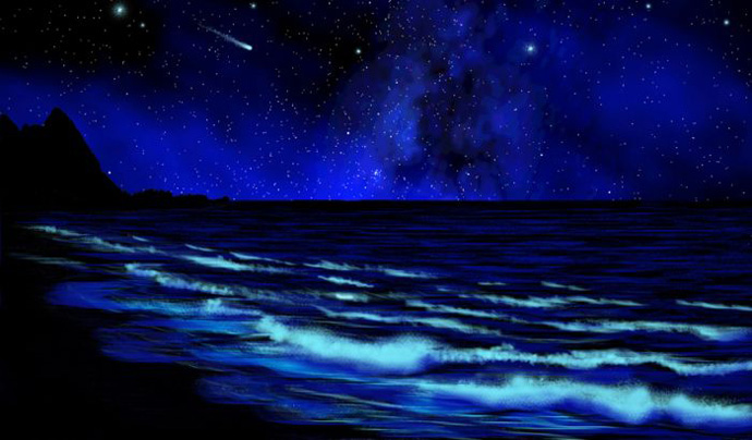 Beach And With Unique Beach And Wavy Sea With Stars And Night Sky Set As Glow In The Dark Decal Installed On The Bedroom Wall Bedroom  Stunning Bedroom Decoration With Glow In The Dark Paint Colors