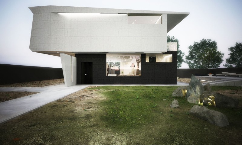 Shaped M Singera Unique Shaped M House In Singera Design Installed With White Black Painting And Green Turfs Beautified With Decorative Stones Dream Homes Stunning Modern Home Design With Concrete Walls And Glass Materials