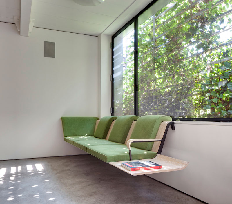 Floating Wooden The Unusual Floating Wooden Bench In The Artist Residence With Wide Glass Walls And The Concrete Floor Decoration  Elegant Home Decorated With Artistic And Contemporary Living Spaces