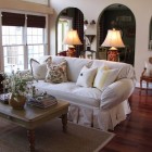 Apartment Sofa Table Vintage Apartment Sofa Wood Coffee Table Shiny Table Lamps Arched Doors Wood Floor French Windows Fake Flower In Glazed Pot Decoration Lovely Beautiful Sofa Ideas For Creative Apartment Appearance