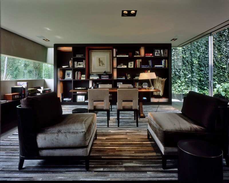 Casa Reforma Idea Warm Casa Reforma Family Room Idea Featured With Private Library As Center Wall Point With Large Desk And Bookshelf Furniture For Working Dream Homes  Creative And Concrete Contemporary Home With Beautiful Large Bookshelf