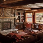 Rustic Themed Idea Warm Rustic Themed Living Room Idea Enhanced With Stone Cladding Fireplace Facing Brown Sectional Sofas Decoration 20 Pictures Of Contemporary Family Rooms With Sectional Sofas (+20 New Images)