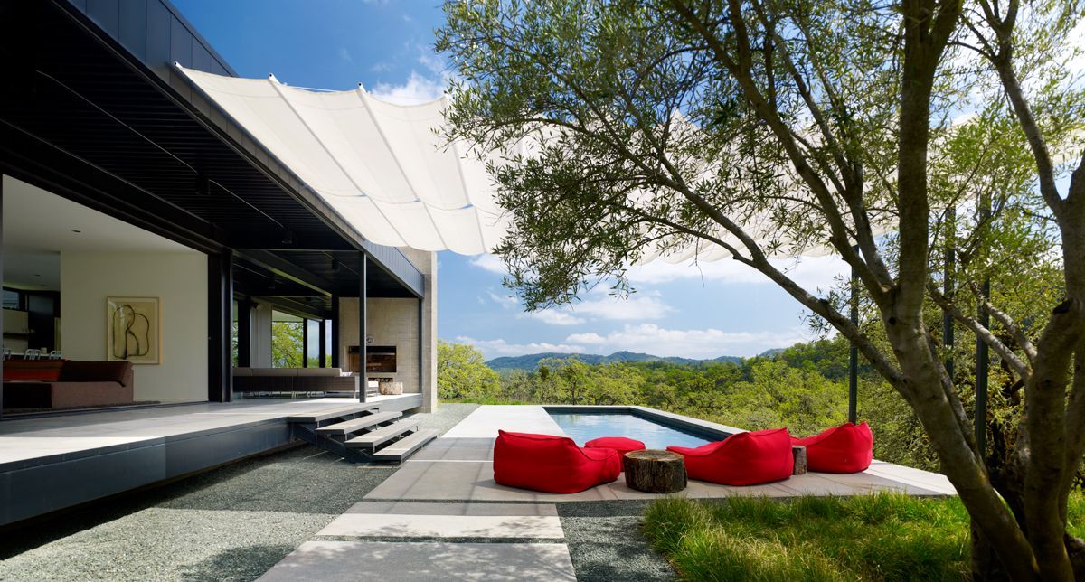 Backyard Deck Burton Wonderful Backyard Deck Design At Burton Residence With Swimming Pool And Red Sofa That Make Accents  Beautiful Modern Home Furnished With Bright Colorful Accents