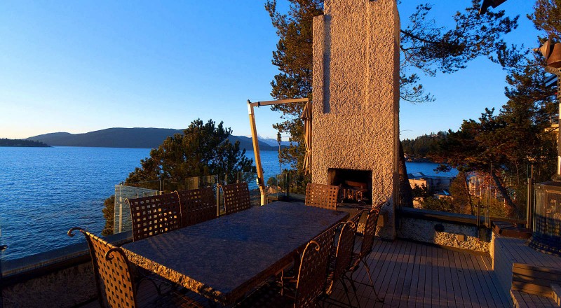 Chimney With It Wonderful Chimney With Fireplace On It Installed Outside Seaside House Terrace Involved Outdoor Dining Table And Chairs Kitchens Beautiful Seaside Home With Classic And Vintage Decorations