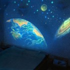 Outter Space In Wonderful Outer Space Themed Glow In The Dark Decal Installed On Center Part Of Home Bedroom For Teen Boy Bedroom Stunning Bedroom Decoration With Glow In The Dark Paint Colors (+14 New Images)