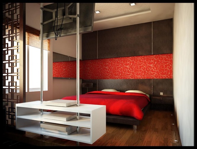 Red And Bedroom Wonderful RED And White Modern Bedroom Design Interior Decorated With Wooden Flooring And Minimalist Space Bedroom  30 Romantic Red Bedroom Design For A Comfortable Appearances