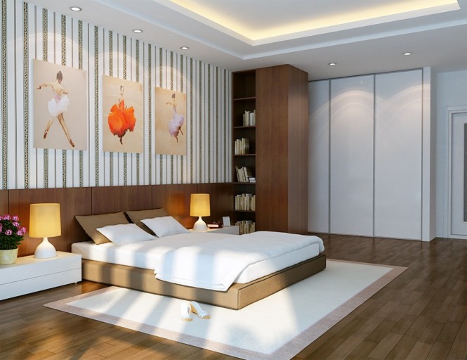 Vu Khoi Brown Wonderful Vu Khoi White And Brown Bedroom With Ballerinas On Walls Finished In Modern Decoration Ideas Inspiration  13 Modern Asian Living Room With Artistic Wall Art And Wooden Floor Decorations