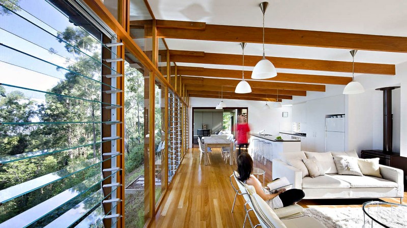 Wooden Accents Road Wonderful Wooden Accents Of Storrs Road Residence Displaying White Living Room Beside White Kitchen Island On Wood Floor Architecture Amazing Floating Deck Concept For Luminous Modern House