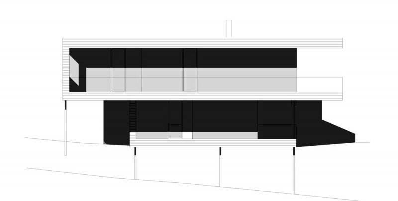 Building Elevation Of Wondrous Building Elevation Planning Design Of Wohnhaus Am Walensee Residence With Brown Wall Made From Wooden Material And Several Metallic Pillars Below  Beautiful Rectangular Lake Home With Wood And Concrete Elements