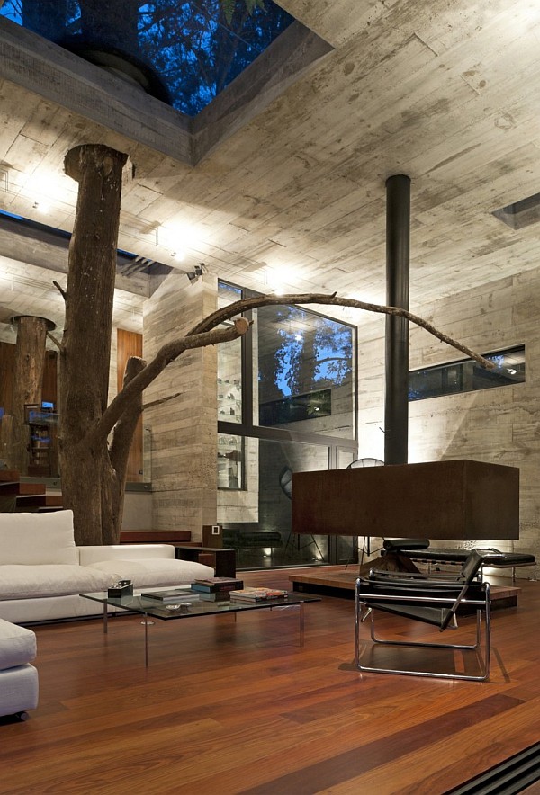 Corallo House Arquitectura Amazing Corallo House By Paz Arquitectura Family Room Interior Furnished With White Sectional Sofa And Coffee Table Architecture  Natural Concrete Home With Wooden Floor And Glass Skylight