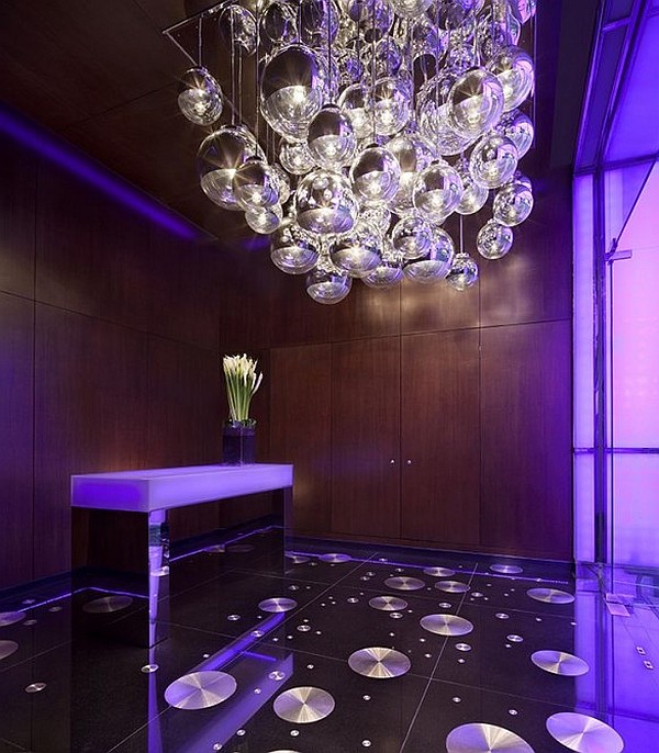 Luxury Modern With Amazing Luxury Modern Chandelier Lighting With Glass Material In Entry Way Combined With Purple LED Lighting Design Ideas Furniture Extraordinary Contemporary Chandelier For Your Living And Dining Room