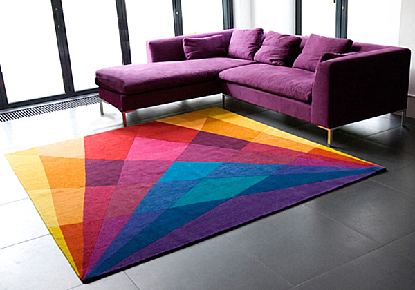 Rainbow Color Perfectly Amazing Rainbow Color Combination Displayed Perfectly By The Rug On Grey Tiled Flooring With Match Purple Sofa Tone Decoration Spectacular Home Interior Design With Vibrant Rug And Patterns