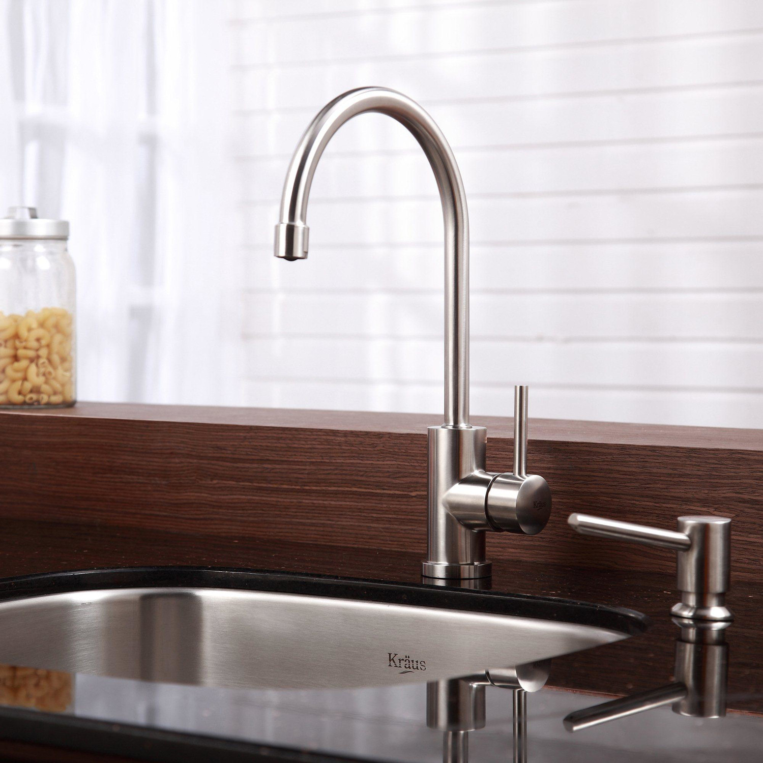 Kraus Stainless Faucet Appealing Kraus Stainless Steel Kitchen Faucet With Glossy Surface On Wide Mounted Sink Bowl Kitchens 10 Stainless Steel Kitchen Faucet To Complement The Functionality