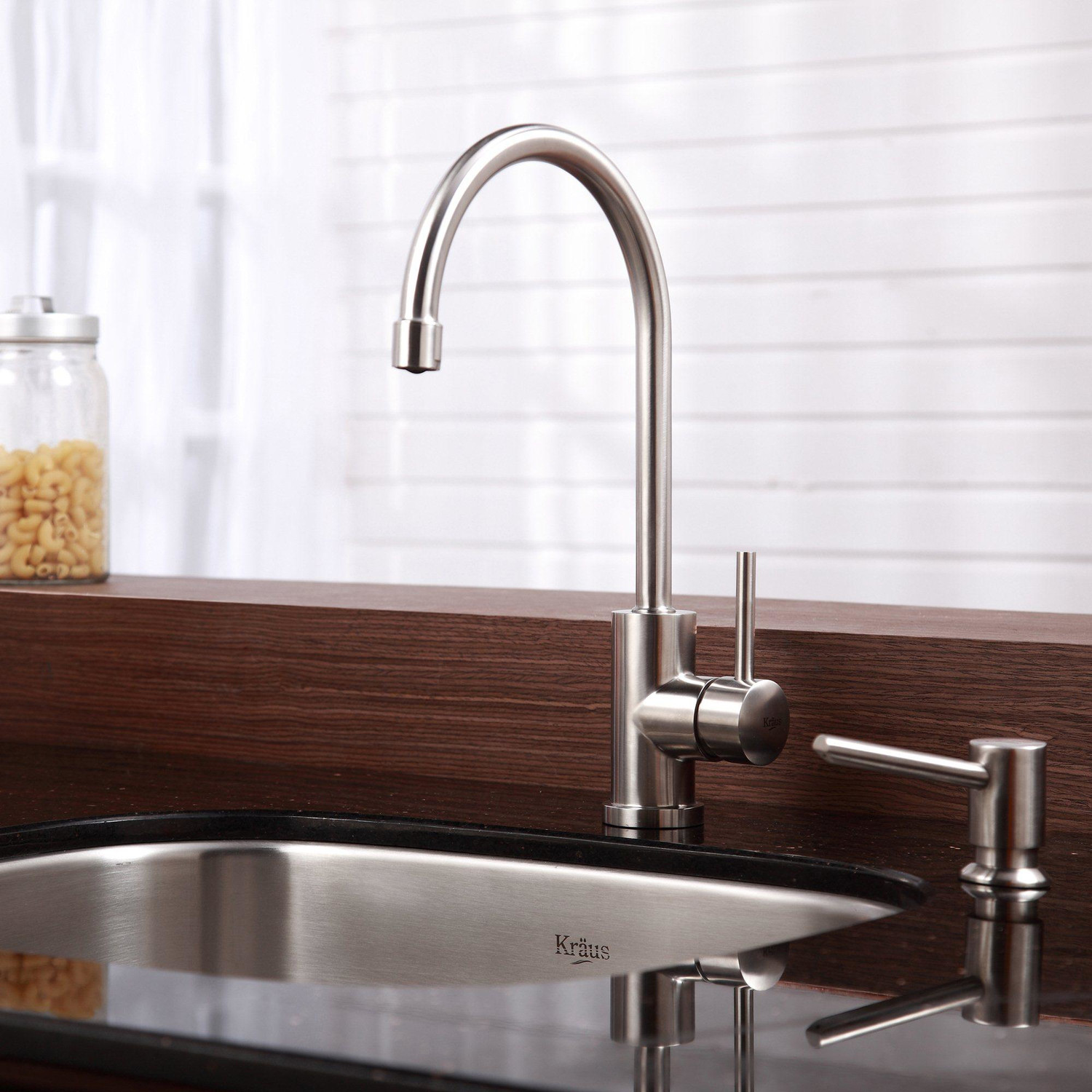 Kraus Stainless Faucet Appealing Kraus Stainless Steel Kitchen Faucet With Glossy Surface On Wide Mounted Sink Bowl Kitchens  10 Stainless Steel Kitchen Faucet To Complement The Functionality