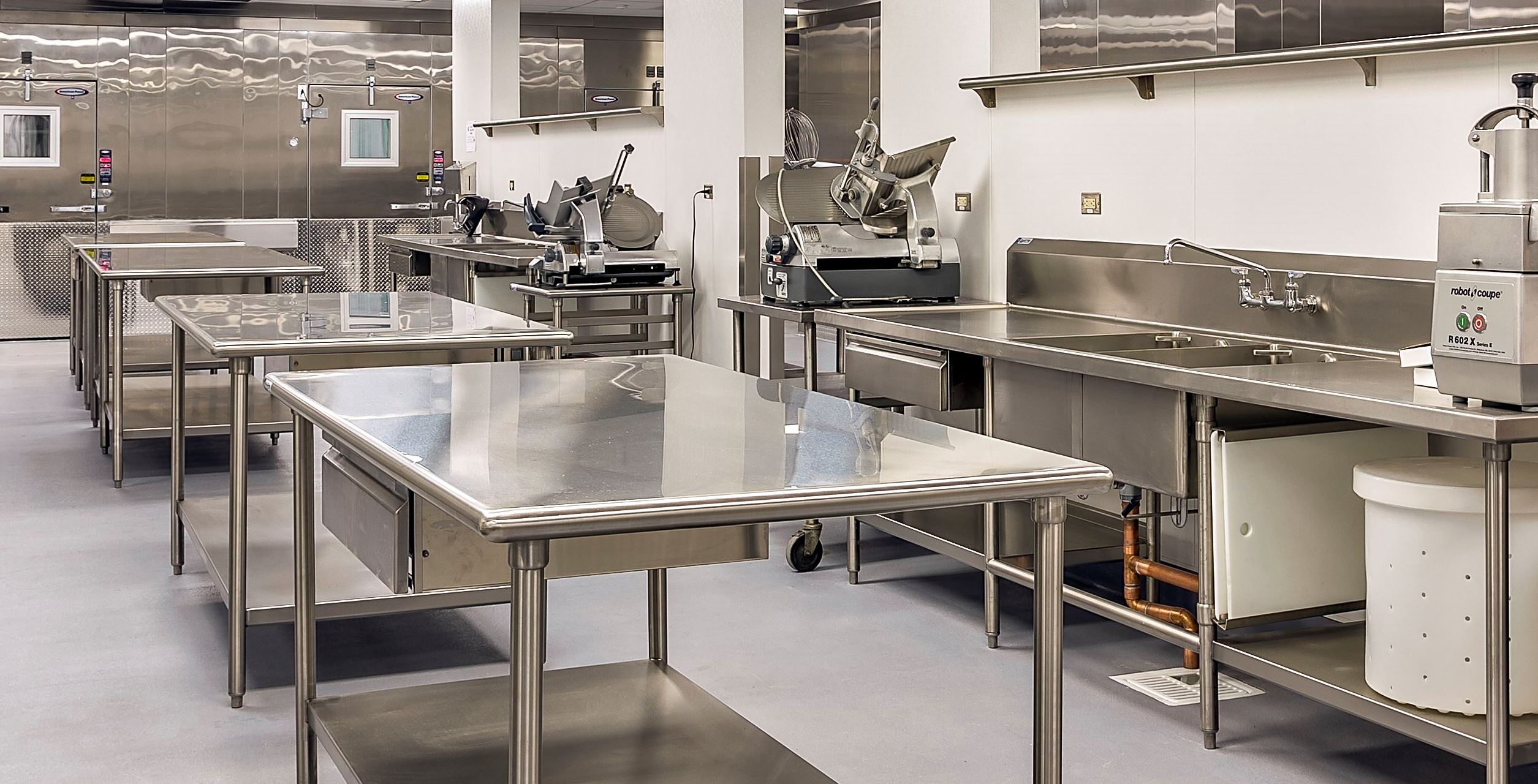 Stainless Steel In Attractive Stainless Steel Kitchen Tables In Wide Industrial Kitchen With Glossy Counter And Wide Sink Kitchens  Effective Stainless Steel Kitchen Tables For Commercial Kitchen