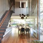 Hallway Design Modern Brilliant Hallway Design Inside The Modern House With Floating Staircase And Wood Floor Displaying Dining Area Architecture Sleek And Bright Contemporary Home With Cool Glass-Roofed Pergola