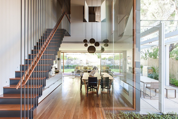 Hallway Design Modern Brilliant Hallway Design Inside The Modern House With Floating Staircase And Wood Floor Displaying Dining Area Architecture  Sleek And Bright Contemporary Home With Cool Glass-Roofed Pergola