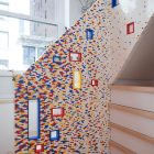 Colored Mosaic Over Cheerful Colored Mosaic Tiles Attached Over White Marks Caride Residence Staircase Balustrade To Improve Interior Decoration Bright Contemporary House With Thousands Of Colorful LEGO Blocks