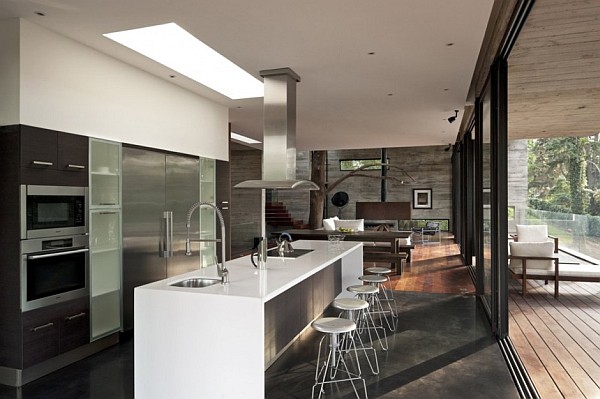 Setting Of By Clean Setting Of Corallo House By Paz Arquitectura Galley Kitchen Idea With Floor To Ceiling Cabinet And Island Architecture  Natural Concrete Home With Wooden Floor And Glass Skylight