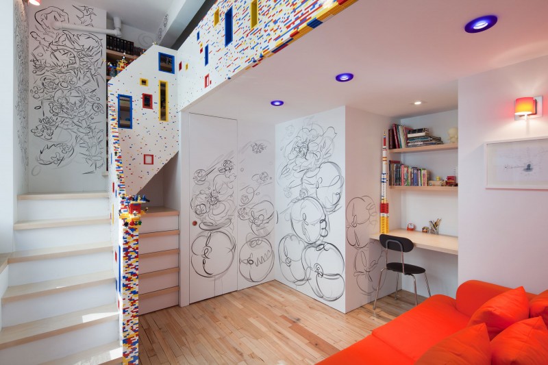 Black And Drawn Cool Black And White Sketches Drawn Free On Marks Caride Residence Corner Room With Built In Cabinet And Work Desk Decoration Bright Contemporary House With Thousands Of Colorful LEGO Blocks