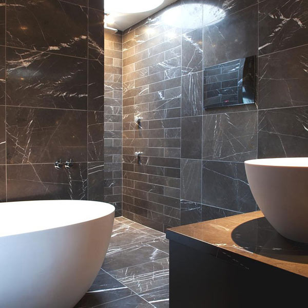 Grey Themed Bathroom Elegant Grey Themed Kensington Penthouse Bathroom Interior Integrating Marble Tiles Covering The Wall With Faucet Apartments Elegant Modern Penthouse With Bold Interior Decoration Themes
