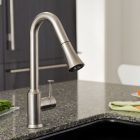 Black Mounted Grey Fascinating Black Mounted Sink In Grey Granite Countertop With Glossy Stainless Steel Kitchen Faucet Kitchens 10 Stainless Steel Kitchen Faucet To Complement The Functionality