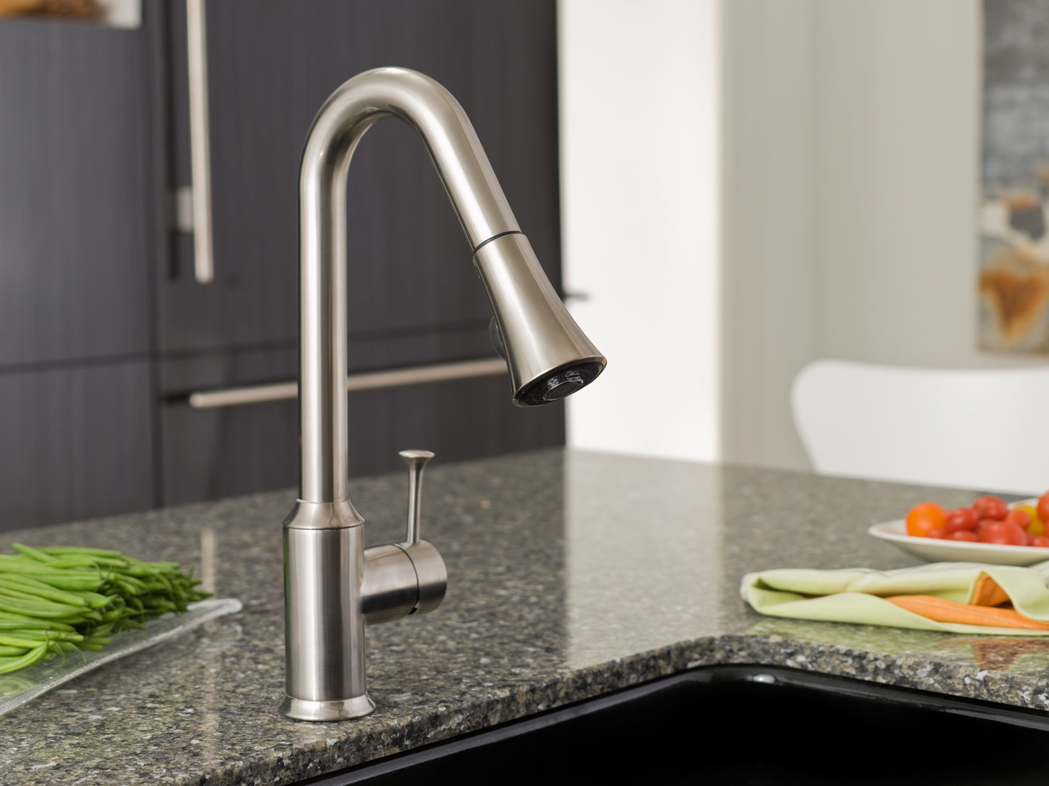 Black Mounted Grey Fascinating Black Mounted Sink In Grey Granite Countertop With Glossy Stainless Steel Kitchen Faucet Kitchens 10 Stainless Steel Kitchen Faucet To Complement The Functionality