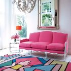 Tribe Rug On Feminine Tribe Rug Idea Put On Center Of Tiled Floor Displaying Pink To Match The Pink Sofa Idea Under Mirror Decoration Spectacular Home Interior Design With Vibrant Rug And Patterns