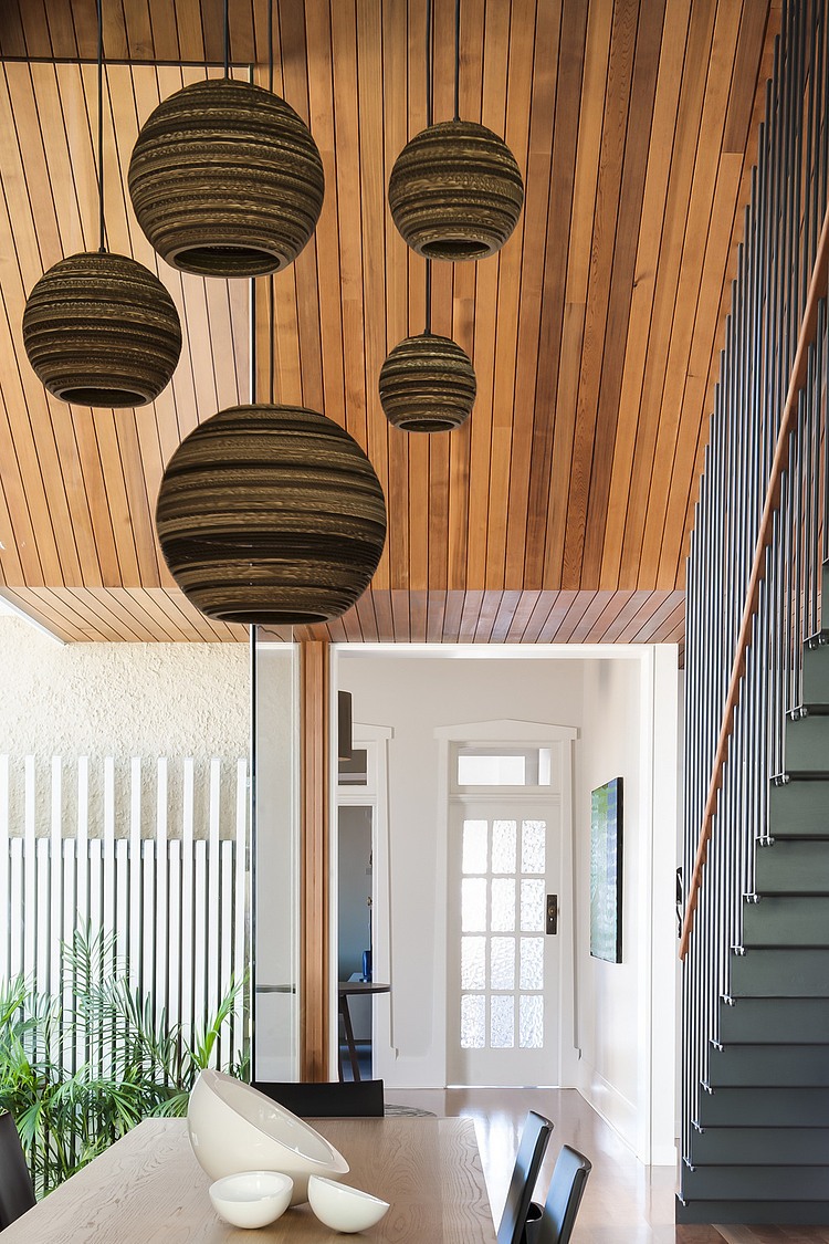 Pendant Lamps Dining Gorgeous Pendant Lamps Above The Dining Area And Beside Staircase At Modern House With Wooden Dining Table Architecture  Sleek And Bright Contemporary Home With Cool Glass-Roofed Pergola