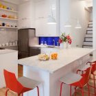 Marks Caride Letter Hygienic Marks Caride Residence U Letter Shaped Kitchen And Dining Room In White With Blue And Red Splash Decoration Bright Contemporary House With Thousands Of Colorful LEGO Blocks
