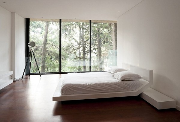 Corallo House Arquitectura Large Corallo House By Paz Arquitectura Master Bedroom Interior Painted In White With Transparent Wall For Forest Architecture  Natural Concrete Home With Wooden Floor And Glass Skylight