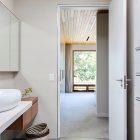 Bathroom Interior Floating Lavish Bathroom Interior Design With Floating Vanity Also Mirrored Storage Door Also Chrome Towel Bar At Modern House Architecture Sleek And Bright Contemporary Home With Cool Glass-Roofed Pergola