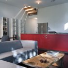 Rack Red Sparkling Minimalist Rack Red Kitchen Island Sparkling Ceiling Lights Rustic Wood Coffee Table Sectional Grey Sofa Dark Laminate Flooring Architecture Marvelous Contemporary Wooden House With Fancy Terrace With Railings