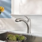 White Tile Appealing Minimalist White Tile Backsplash Beside Appealing Stainless Steel Kitchen Faucet And Wide Mounted Sink Kitchens 10 Stainless Steel Kitchen Faucet To Complement The Functionality