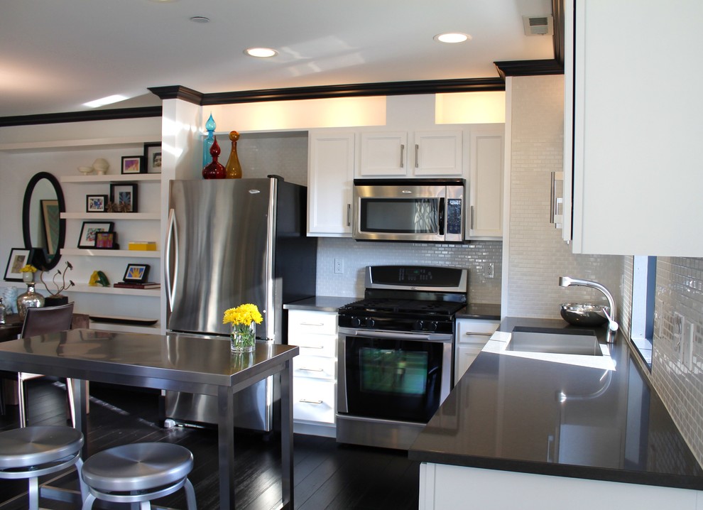 Kitchen With Kitchen Modern Kitchen With Stainless Steel Kitchen Tables And Round Stools Beside L Shaped Counter Kitchens  Effective Stainless Steel Kitchen Tables For Commercial Kitchen