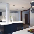 White Themed Kitchen Neat White Themed Kensington Penthouse Kitchen Idea Furnished With Island And Cabinet Unit With LED Lighting Apartments Elegant Modern Penthouse With Bold Interior Decoration Themes