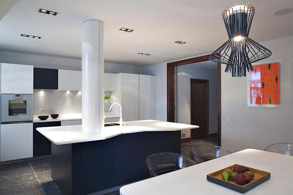 White Themed Kitchen Neat White Themed Kensington Penthouse Kitchen Idea Furnished With Island And Cabinet Unit With LED Lighting Apartments Elegant Modern Penthouse With Bold Interior Decoration Themes